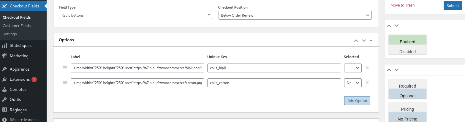 Package Choice Settings